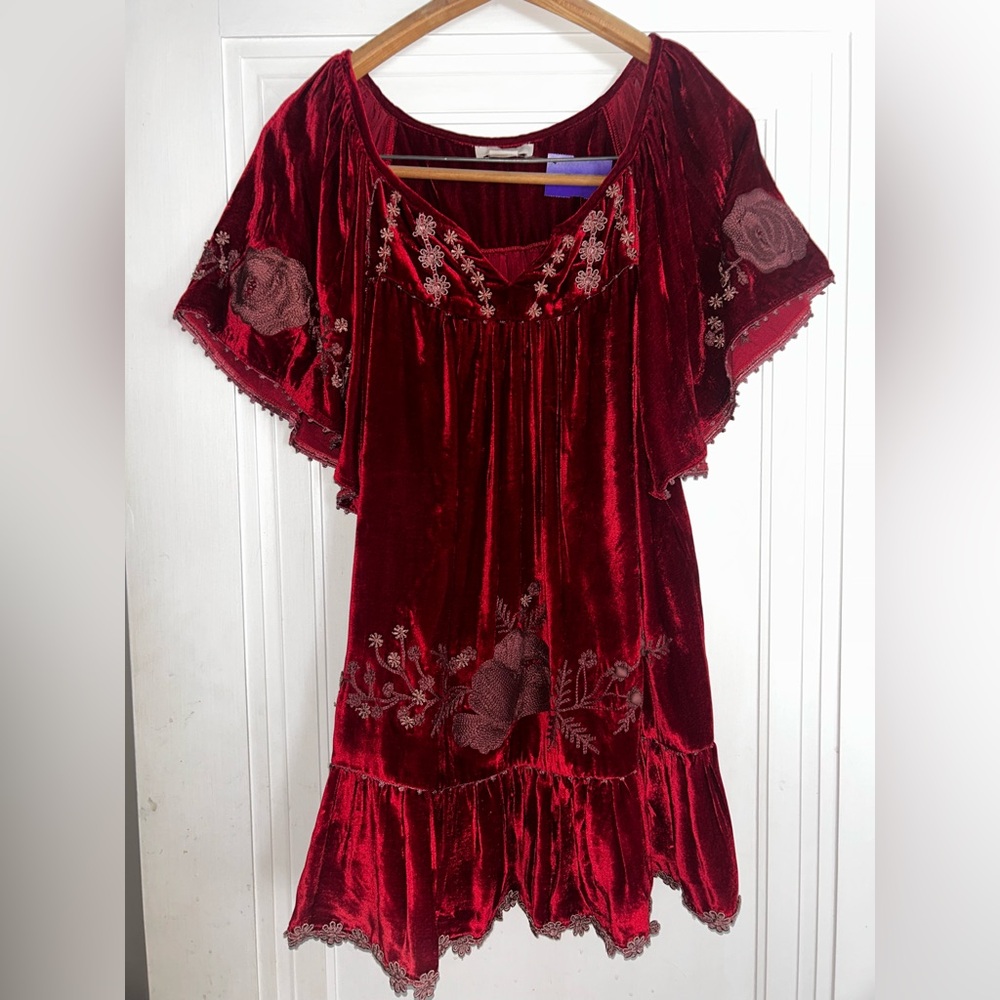 Red Velvet Embroidered Dress
